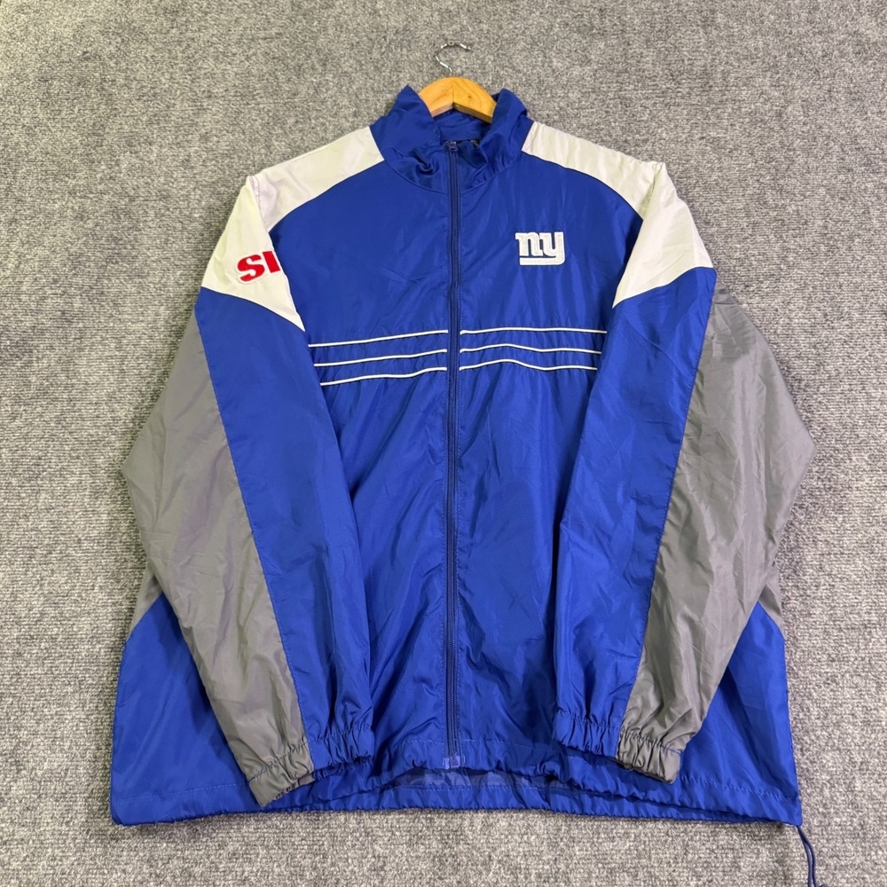 NFL New York Giants Jacket Mens XL Blue Striped Fullzip Gray Y2K 90s Football